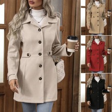 Elegant Single-breasted Woolen Coat Buttons Lapel Mid-length Jacket Temperament