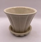 Vintage McCoy Pottery White w/Speckles Ribbed Planter w/Attached Saucer 4.25"