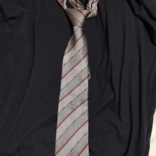 Gucci Men's Designer Striped Silk Tie Beige Brown Red Logo Accent