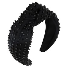 Black Pearl Knotted Headband for Women Non-Slip Jeweled Embellished Band