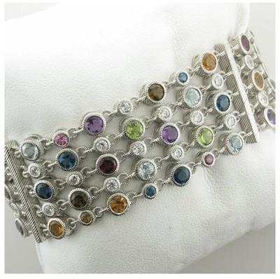 Judith Ripka Designer Gallery Sterling Silver Multi-Gemstone Bracelet 8''
