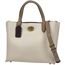 COACH Willow tote 24 2WAY Shoulder Bag Tote Bag leather Ivory-color Beige C8...