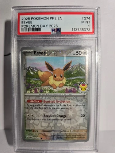 PSA 9 Eevee - (Pokemon Day 2025) (Reverse Cosmos Holo) 074/131