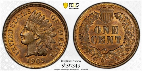 1909 P  Indian Head Cent ! PCGS Graded MS63 RB..Tons of Blazing Red Graded low