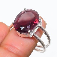 Purple Amethyst Gemstone Handmade 925 Sterling Silver Jewelry Ring Size 8 US