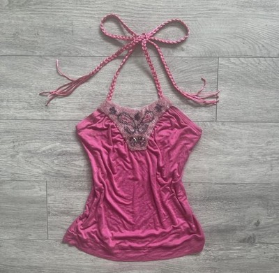 Bebe Beautiful Headed Braided Halter Top Sz L Women s 