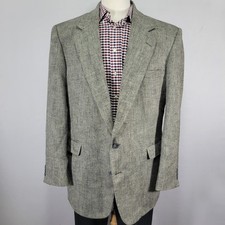 Haggar Men's Sport Coat Blazer Two Button Herringbone Silk Blend Gray Size 46L