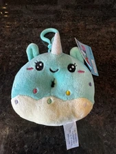 Unicorn Donut Teal Plush Backpack Clip Keychain New