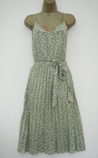 SHEIN GREEN WHITE FLORAL STRAPPY MIDI SUN DRESS SIZE L 12 14 PLEAT SKIRT