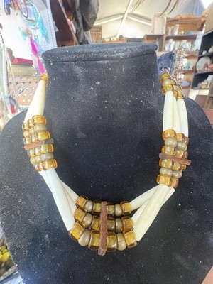 Vintage Native American Buffalo Bone Choker Necklace