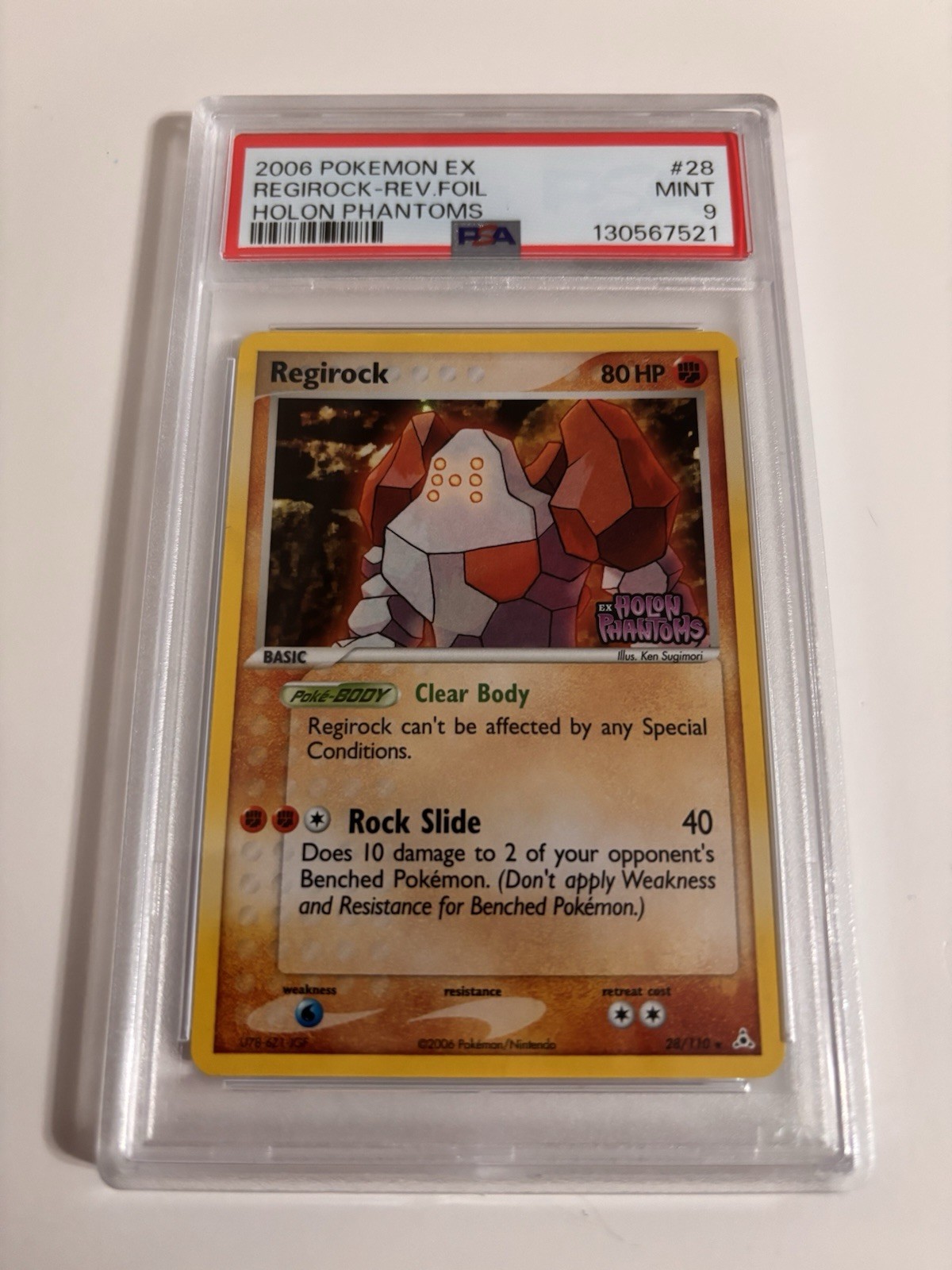 Regirock Pokemon TCG EX HOLON PHANTOMS #28 2006 Stamped Rev. Foil PSA 9 MINT