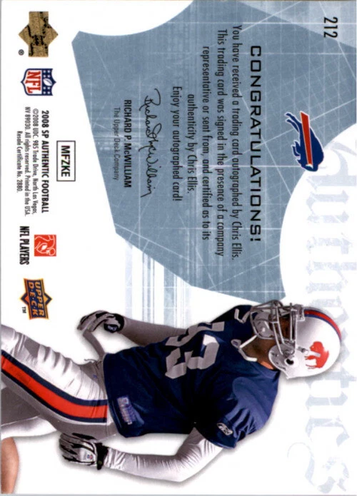 A9670- 2008 SP Authentic #212 Chris Ellis RC Auto /1199 SAMPLE - Image 2 of 2