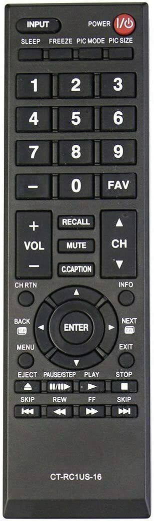 Replacement Remote Control CT-RC1US-18 For Toshiba TVs - Works With 43L420U, 49L420U, 49L510U18, 32L310U20