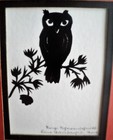 Vtg Halloween SILHOUETTE Paper Scissor Art OWL ON BRANCH Scherenschnitte Signed — photo 3