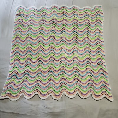 Vintage Crochet Afghan Multiple Color Baby Blanket Unicorn Soft Rainbow  Pastel