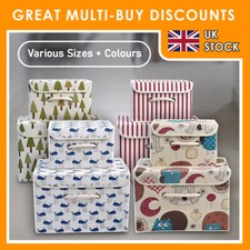 Storage Box Fabric Collapsible Foldable With Lid & Handle Home Office Organiser