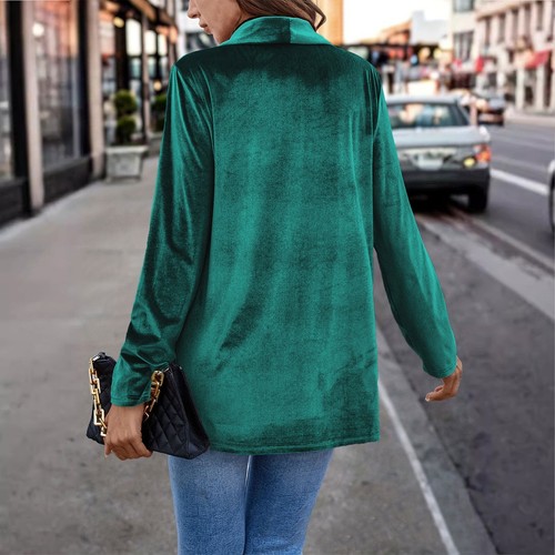 Damen Samt Cardigan Blazer Büro Arbeit Kurzmantel Anzugjacke mit Tasche - Bild 10 von 34