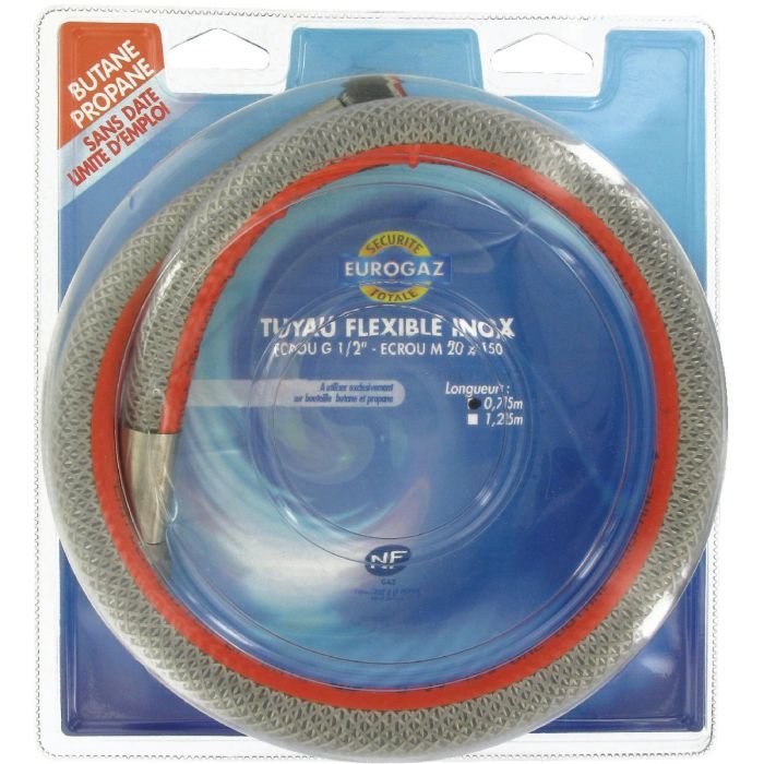 Tuyau de gaz haut de gamme 1.25m butane propane en acier tressé inox à vie