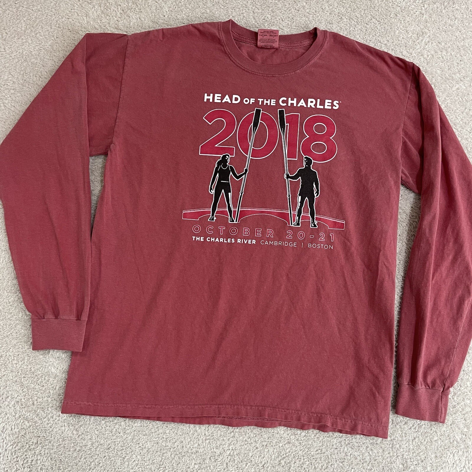 FILA Head of the Charles Regatta T Shirt Uomo Grande Rosso 2018 Canottaggio Manica Lunga Y2K