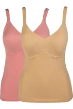 Rhonda Shear 2-pack Molded Cup Cami Tank Top Beige/Rose