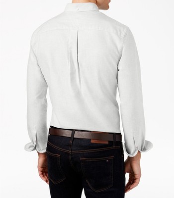 Tommy Hilfiger Mens Slim Custom Fit White Long Sleeve Cotton Logo  