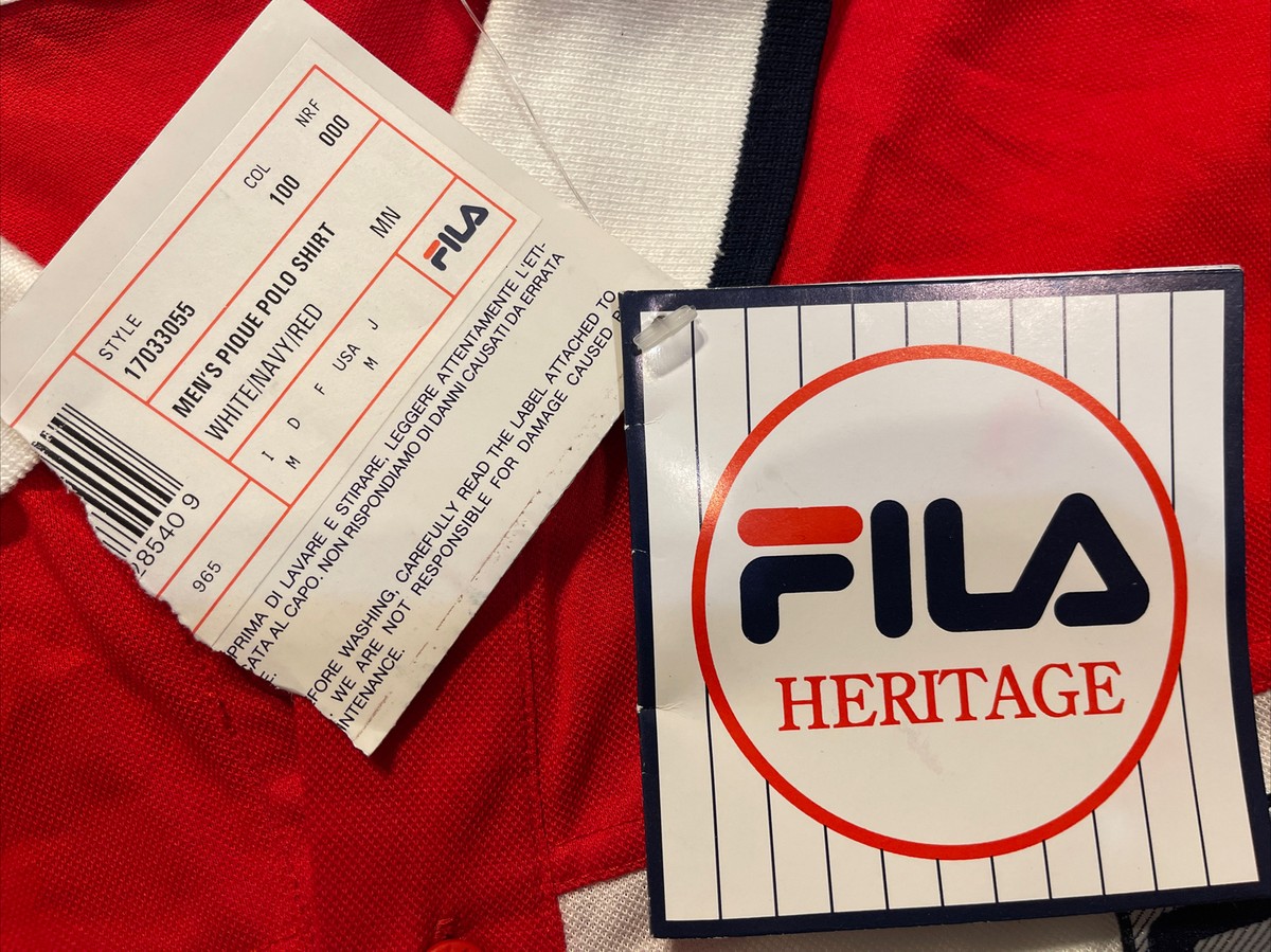フィラ ヴィンテージ-Fila Vintage Polo White & Red FILA Heritage White/Navy/Red Tennis Polo Shirt Men's Medium