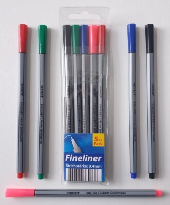 Fineliner, 5er Pack Stifte, perfect Fineliner 0,4mm Strichstärke in 5 Farben