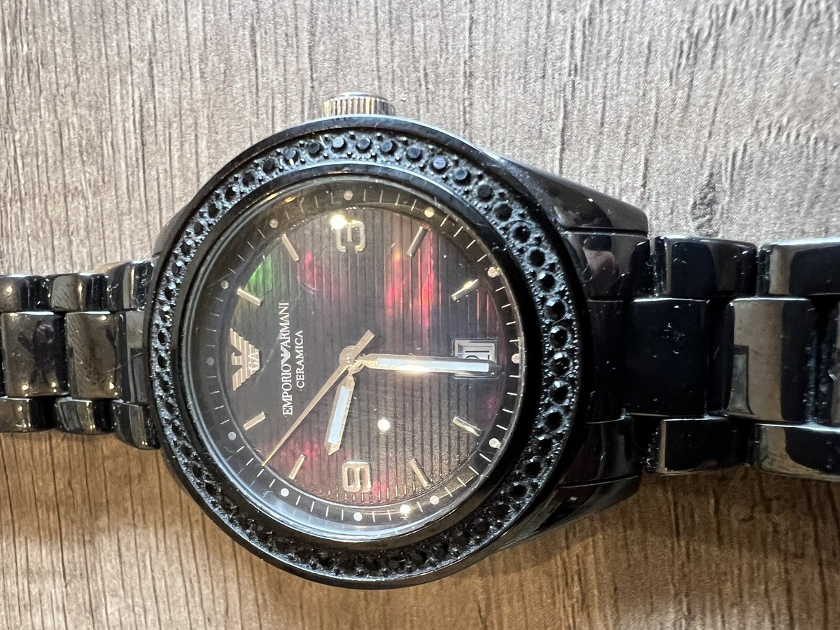 EMPORIO ARMANI BLACK CERAMICA CERAMIC WITH CRYSTALS WATCH EMPORIO ARMANI BLACK CERAMICA CERAMIC WITH CRYSTALS WATCH