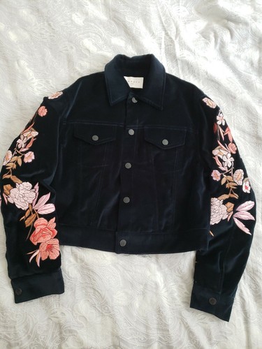 Sandro Navy Velvet Jacket / Embroidered 