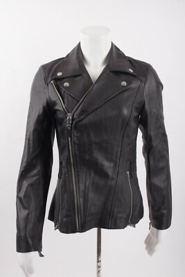 Paige Womens Dita Leather Biker Moto Jacket XS Black Asymmetric side zip close