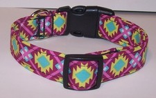 Wet Nose Designs Aztec Princess Pink Turquoise Green Dog Collar Tribal Southwest