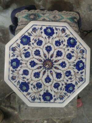 18'' White Marble Coffee Table Top Semi Precious Inlay malachite blue lapis k7