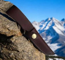 Fixed Blade Knife Sheath 7.5in Overall Length Dark Brown Genuine Leather