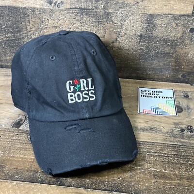Girl Boss Kbethos Cap Embroidered Black Distressed Baseball Cap Hat Metal Clasp