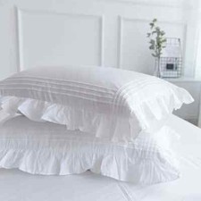 Elegant Pillow Sham Cover Edge Ruffled White Bedding Plain Pillowcase Set Lace