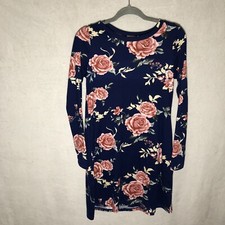 Viamor Tunic Dress Womens Size Small Floral Pockets Long Sleeve Stretch Blue
