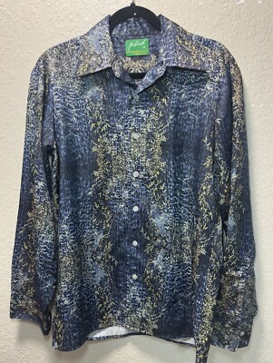 Vintage 70s Joe Namath by Arrow Disco Shirt Leaf Print Mens Medium Button Up #29