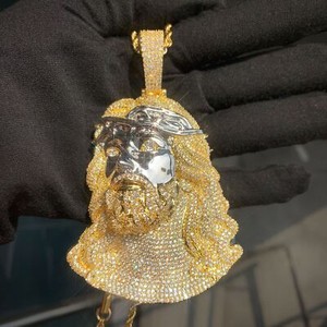 Authentic Jesus Face Pendant Necklace 5A Zircon Gold Plated Religion Hip Hop Jewelry