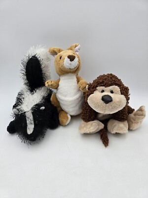 Lot Of 3 Plush Webkinz Cheeky Monkey Kangaroo Skunk No codes Stuffed Animals