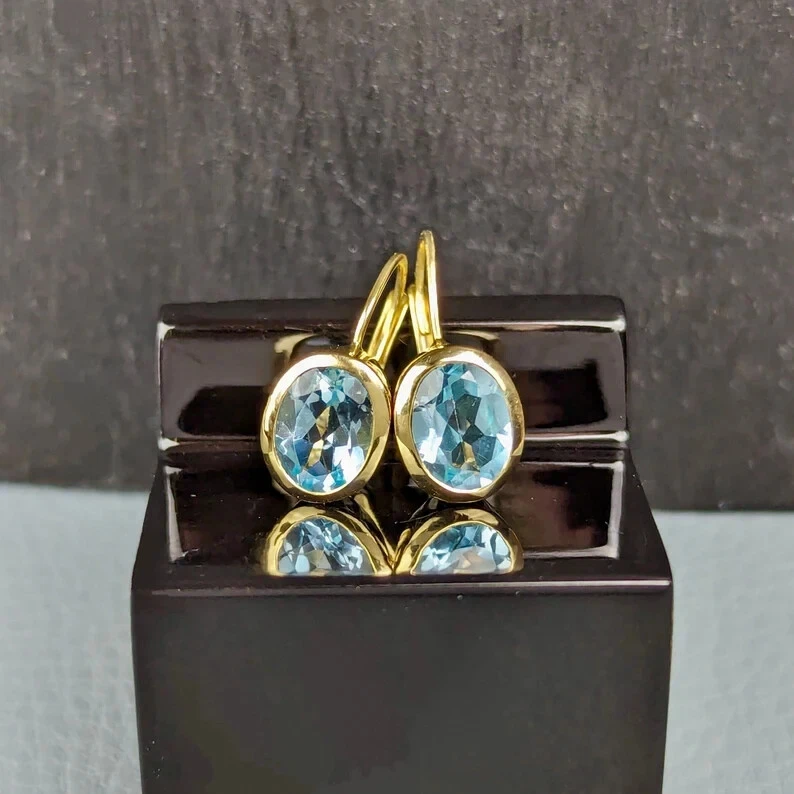 Ohrhänger Bouton mit Blautopas -Silber / vergoldet | Ohrringe | Schmuckstyck - Bild 3 von 4