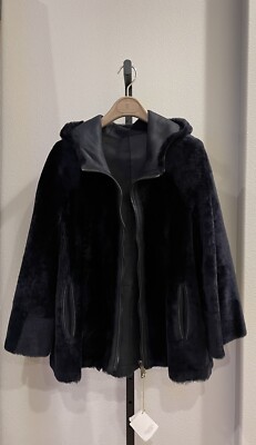 Brunello Cucinelli Reversible Soft Fur, Leather Hood w/Monili Coat Jacket IT42