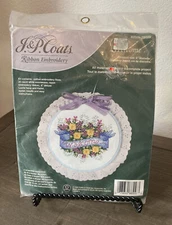 J&P Coats Ribbon Welcome Embroidery Kit 28009 6" Diameter New VTG Made in USA