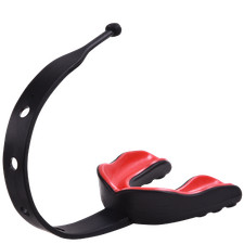 Football Mouth Guard with Strap (Black/Red) - Strapped Mouth Guard w Case