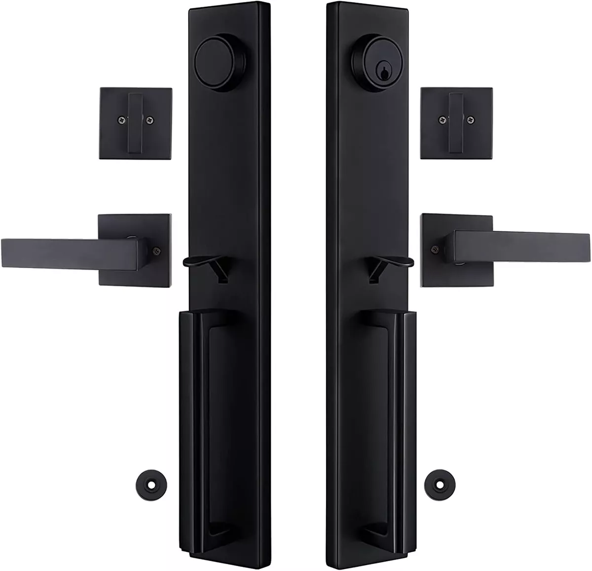 Double Door Handle set with Dummy Front Matte Black Entry Deadbolt Lock  Modern