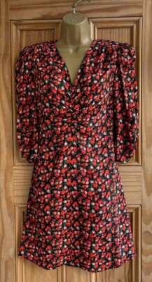 EX CHAINSTORE brandneu rosa weiß Rosenmuster Blumen Rüschen Kleid Größe 10-18
