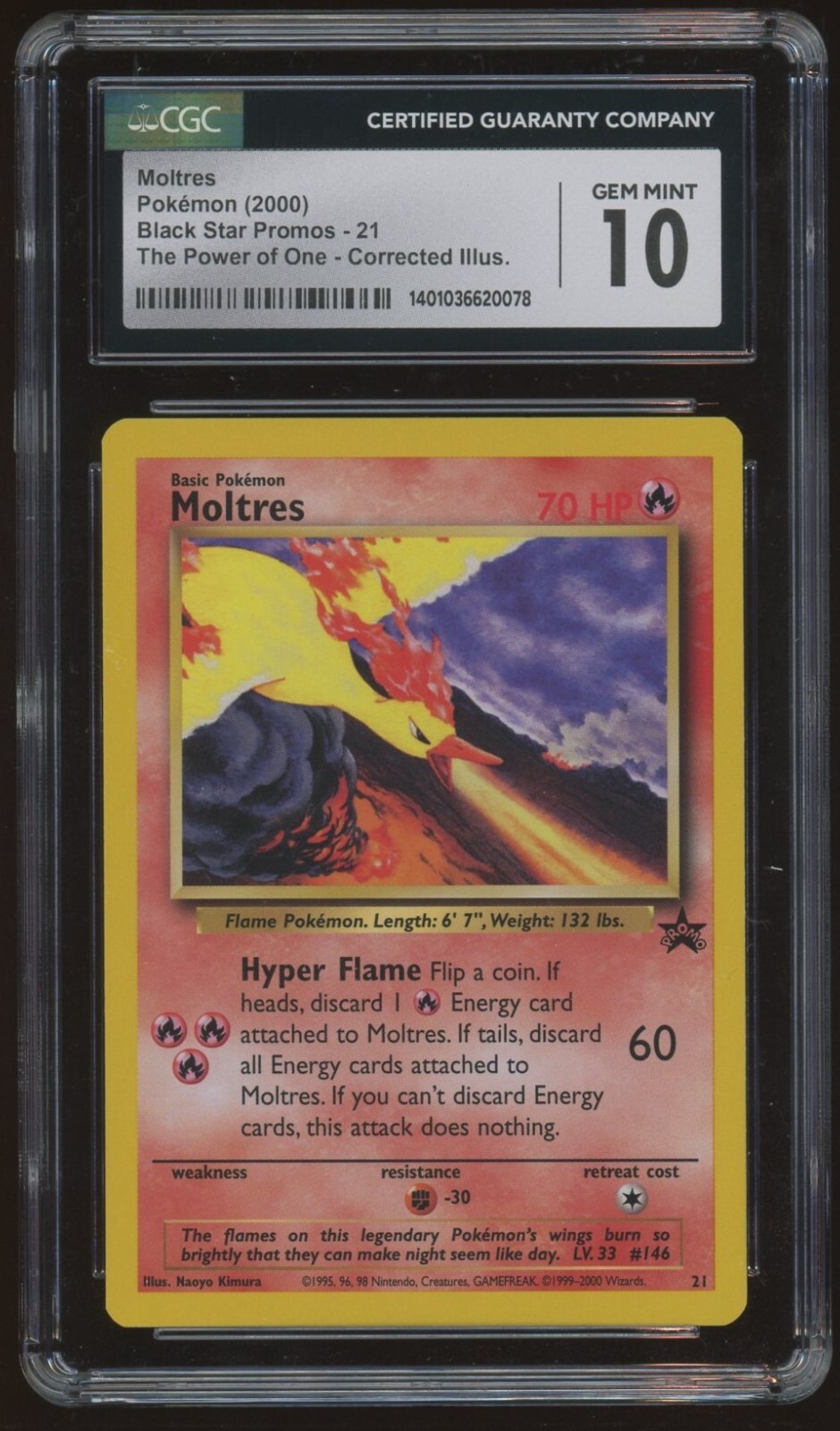 Moltres Corrected Illustrator (Kimura) 2000 Pokemon Black Star Promo #21 CGC 10