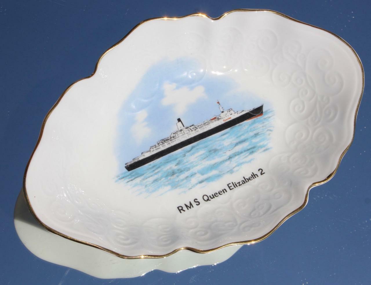 CUNARD LINE QUEEN ELIZABETH 2 QE2 PURCHASED ONBOARD SOUVENIR BONE CHINA DISH 7
