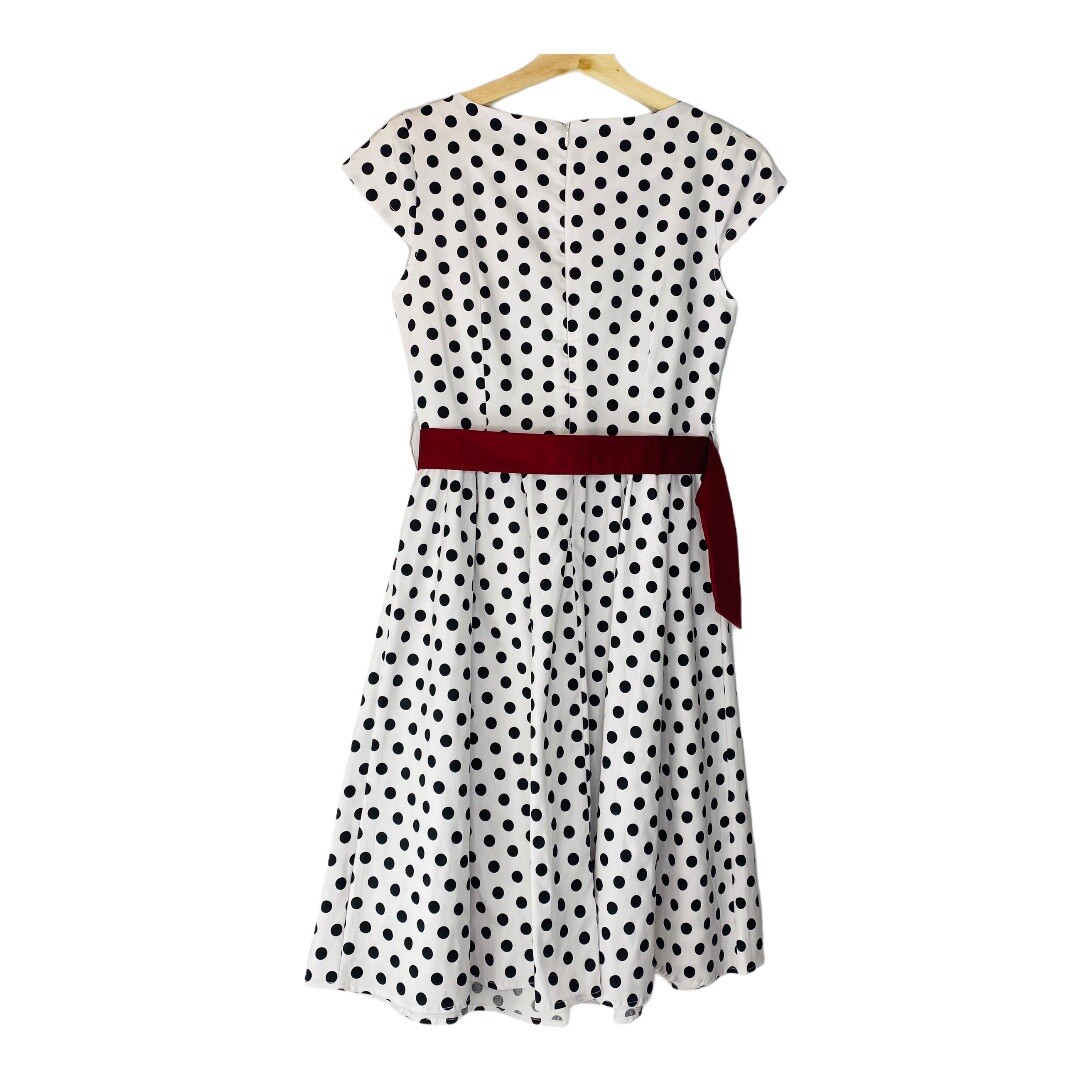 open lace back dress Black And Blue Polka Dot Vintage 50s 3/4 Sleeve Swing Tea Dress – Pretty  Kitty Fashion main image 0