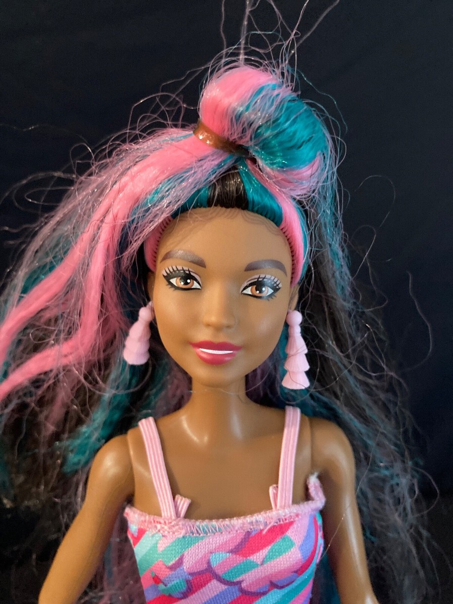 2015 African American Fashionista Barbie Doll Pink/Teal Hair/Print