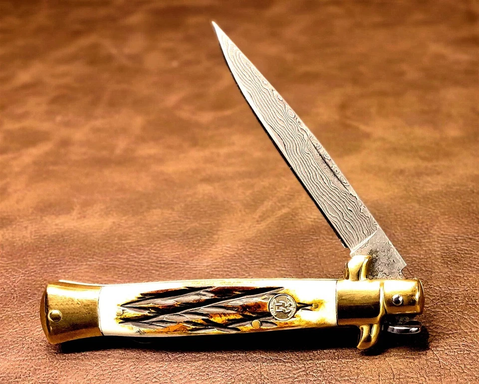 接吻起重机燃烧骨真大马士革细高跟鞋手动折叠口袋刀 — 第 2/4 张图片